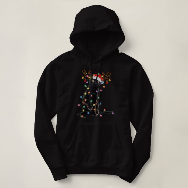 Rentier Black Cat Christmas Lights Funny Cat Liebe Hoodie (Design vorne)