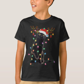 Rentier Black Cat Christmas Lights Funny Cat Liebe T-Shirt