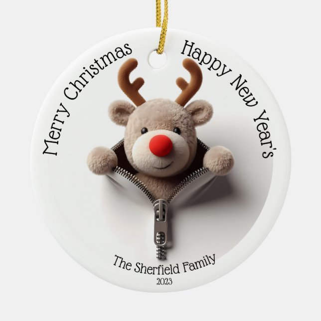 Rentier-Busted Zipper - Personalisiertes Weihnacht Keramik Ornament (Vorne)
