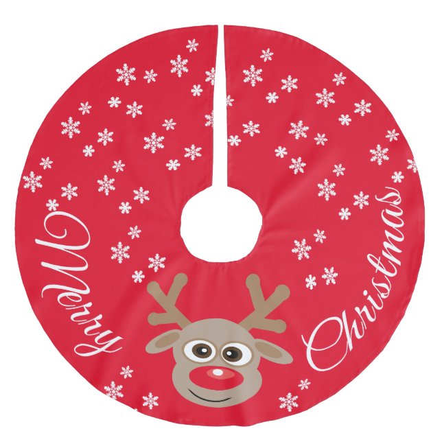 Rentier Cartoon Weihnachten Rote Schneeflocken Polyester Weihnachtsbaumdecke (Vorderseite)