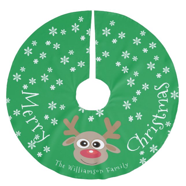 Rentier Cartoon Weihnachts Grün weiße Schneeflocke Polyester Weihnachtsbaumdecke (Vorderseite)