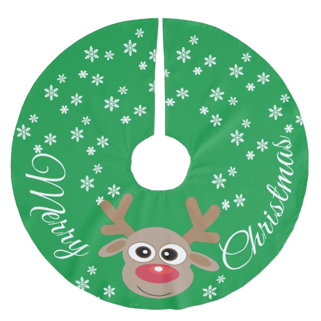 Rentier Cartoon Weihnachts Grün weiße Schneeflocke Polyester Weihnachtsbaumdecke (Vorderseite)