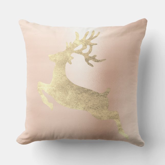 Rentier Champaign Pink Rose Gold Blush Metallic Kissen (Vorderseite)