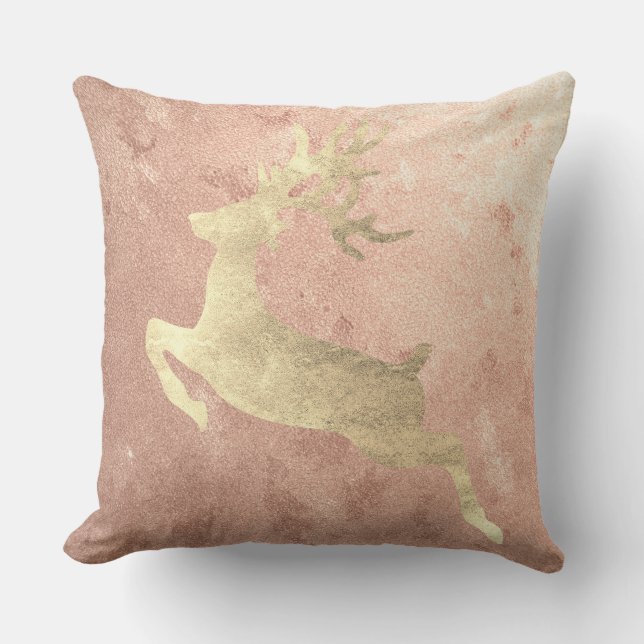 Rentier Champaign Rose Gold Blush Hütte Kissen (Vorderseite)
