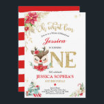 Rentier Christmas 1. Geburtstag Roter Winter Hirsc Einladung<br><div class="desc">Rentier Weihnachten 1. Geburtstag Roter Winter Einladung</div>