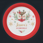 Rentier Christmas 1. Geburtstag Roter Winter Hirsc Pappteller<br><div class="desc">Rentier Weihnachten 1. Geburtstag Roter Winter Hirschpapier Platte</div>