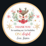 Rentier Christmas 1. Geburtstag Winter Hirsche Gef Runder Aufkleber<br><div class="desc">Rentierweihnachtsfest 1. Geburtstag Winter Deer Favor Classic Round Sticker</div>