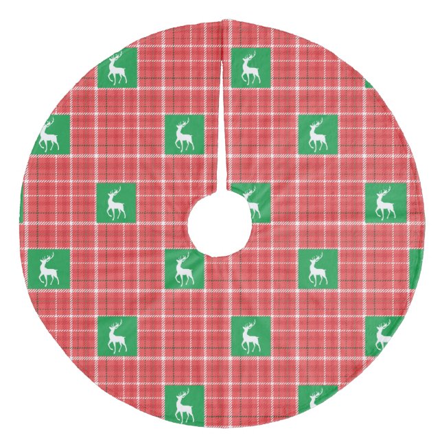 Rentier Christmas Red Green Twill Kariert Fleece Weihnachtsbaumdecke (Vorderseite)