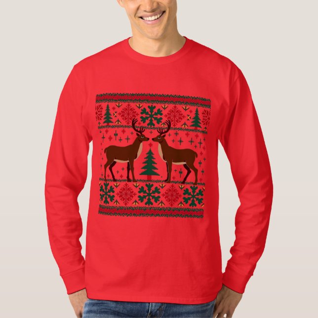 Rentier Christmas Sweater Long Sleeve T-Shirt (Vorderseite)