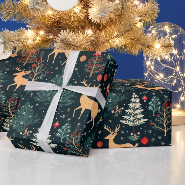 Rentier Christmas Trees Snowflakes Weihnachten Geschenkpapier (Feiertage)