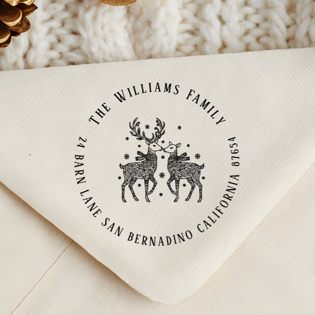 Rentier Couple Scarves & Snow Name Rücksendeadress Gummistempel (Von Creator hochgeladen)