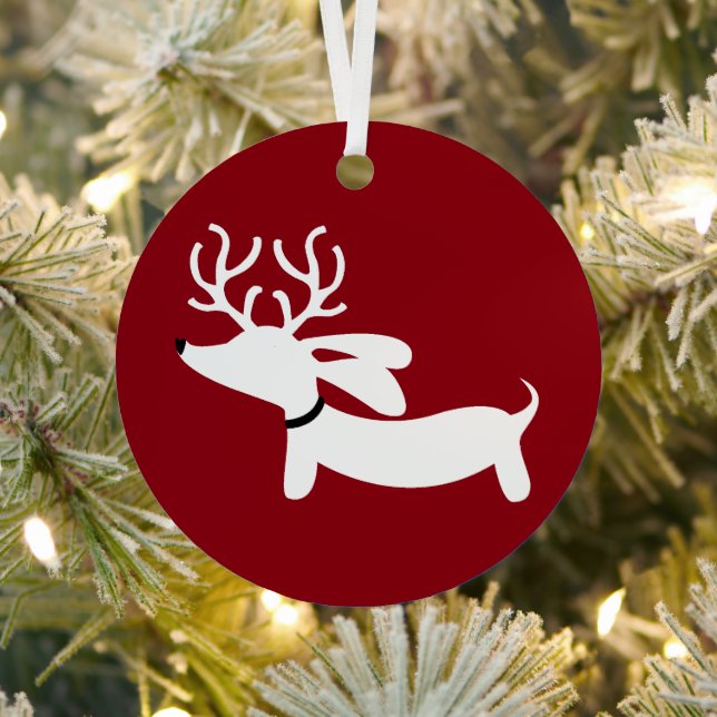 Rentier Dackel Roter Weihnachtsbaum Ornament Aus Metall (InSitu)