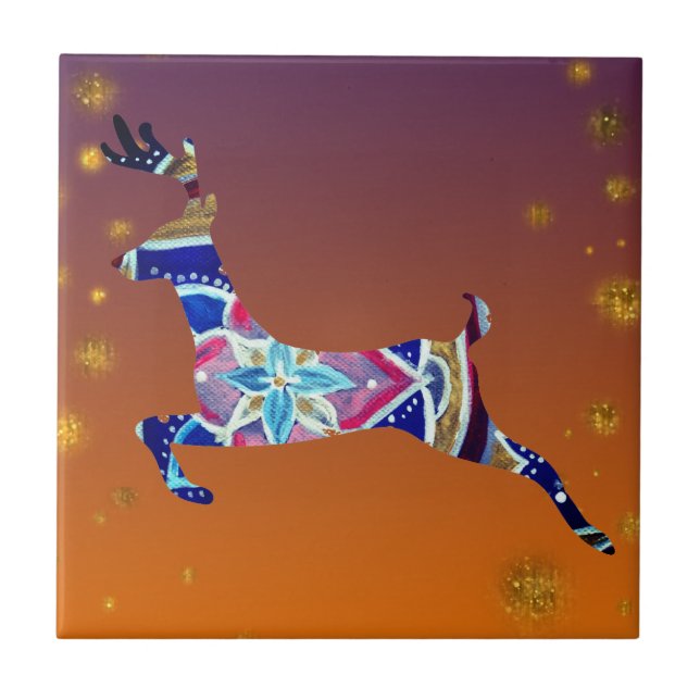 Rentier Deer Mandala Keramik Foto Tile Fliese (Vorderseite)