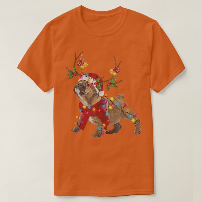Rentier Dog Christmas Light Weihnachtsmannmütze Xm T-Shirt (Design vorne)