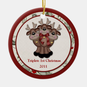 Rentier-Drillinge 1. Weihnachten Keramikornament