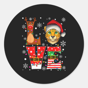 Rentier-Elf-Santa-Hut-Liebe-Gepard-Tier-Weihnachte Runder Aufkleber