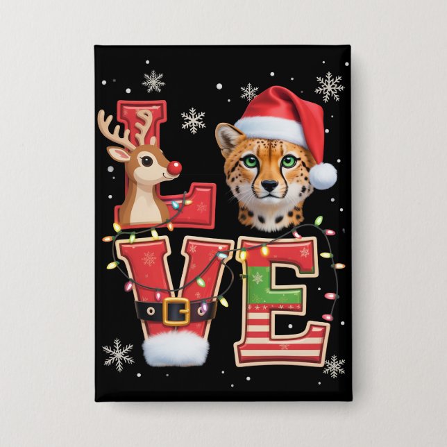 Rentier ELF Weihnachtsmann Hut Liebe Gepard Tier W Button (Vorderseite)