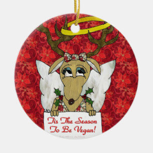 Rentier Engel Die Zeit ist vegan zu sein Keramik Ornament