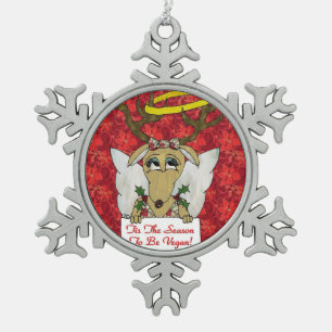 Rentier Engel Die Zeit ist vegan zu sein Schneeflocken Zinn-Ornament