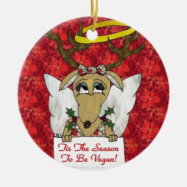 Rentier Engel ist die Jahreszeit Vegan zu sein Keramik Ornament (Vorne)