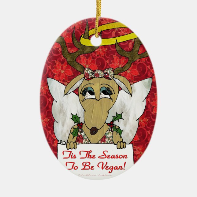 Rentier Engel ist die Jahreszeit Vegan zu sein Keramik Ornament (Vorne)