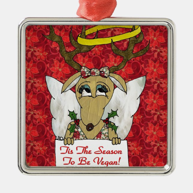Rentier Engel ist die Jahreszeit Vegan zu sein Silbernes Ornament (Vorne)