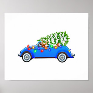 Rentier fährt ein Käfer mit Weihnachtsbaum Poster