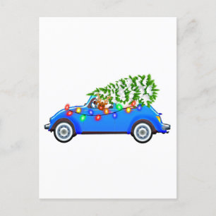 Rentier fährt ein Käfer mit Weihnachtsbaum Postkarte