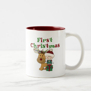 Rentier First Christmas T - Shirt und Geschenke Zweifarbige Tasse