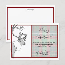 Rentier Frohe Weihnachten kariert anpassbar Postkarte