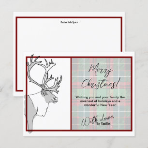 Rentier Frohe Weihnachten kariert anpassbar Postkarte