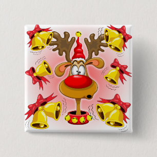 Rentier Fun Weihnachten Cartoon mit Bells Alarms Button