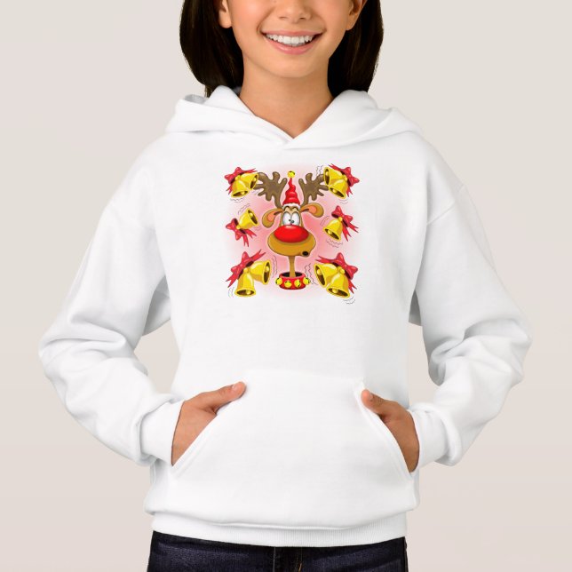 Rentier Fun Weihnachten Cartoon mit Bells Alarms Hoodie (Vorderseite)