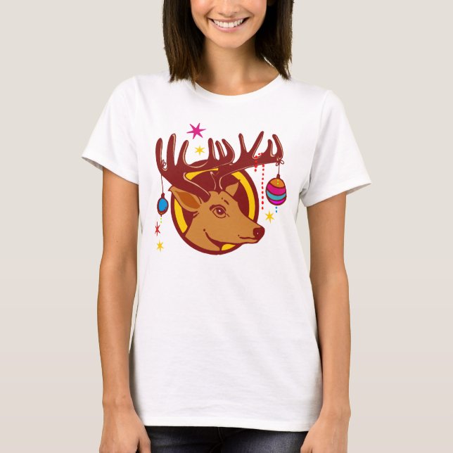 Rentier/Hirsch/Weihnachtsbaumdekoration T-Shirt (Vorderseite)