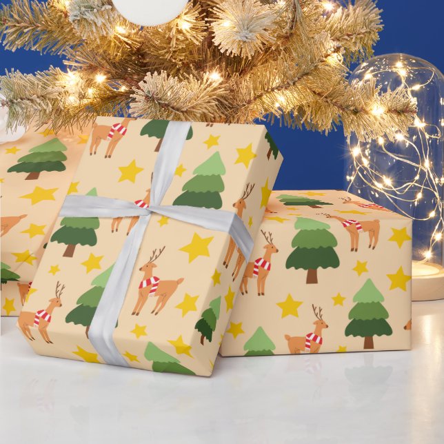Rentier Holiday Magic Weihnachtsbaum Nahtlos Geschenkpapier (Feiertage)