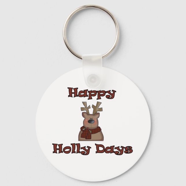 Rentier Holly Days Tshirts und Geschenke Schlüsselanhänger (Vorderseite)