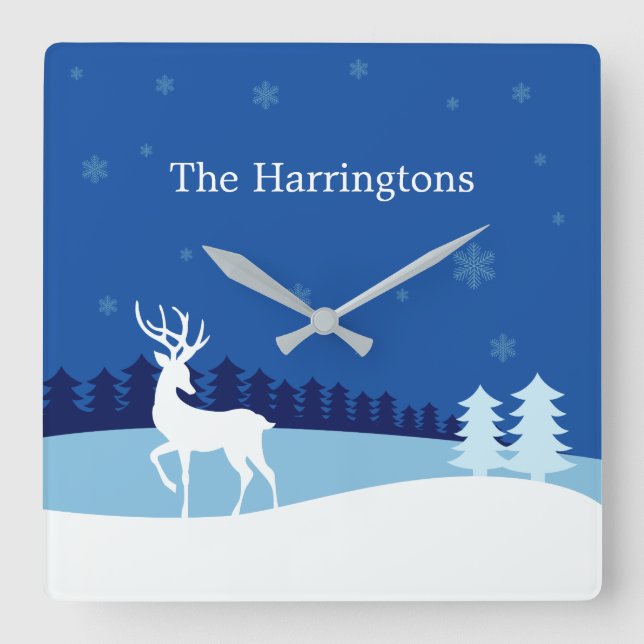 Rentier Illustration individuelle Name Wanduhr (Vorderseite)