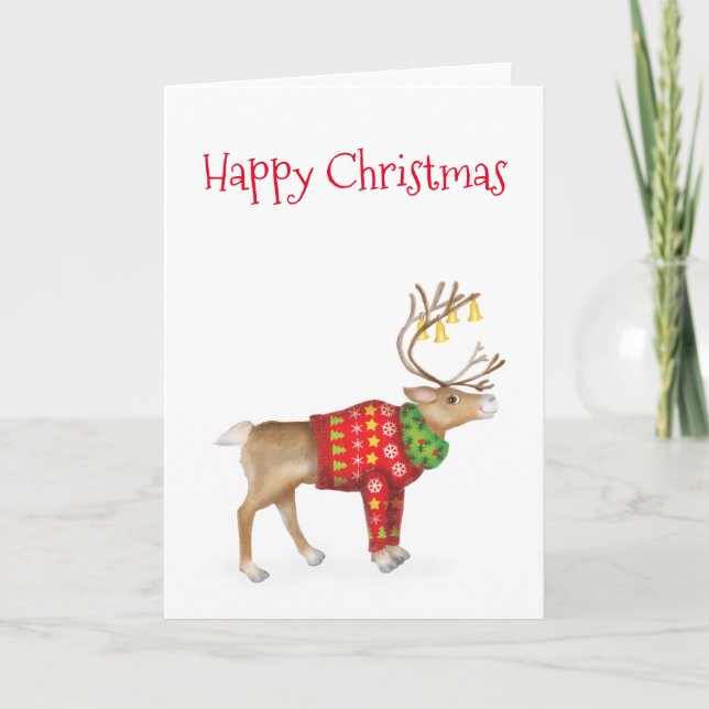 Rentier im festlichen Jumper Weihnachtskarte Karte (Vorderseite)