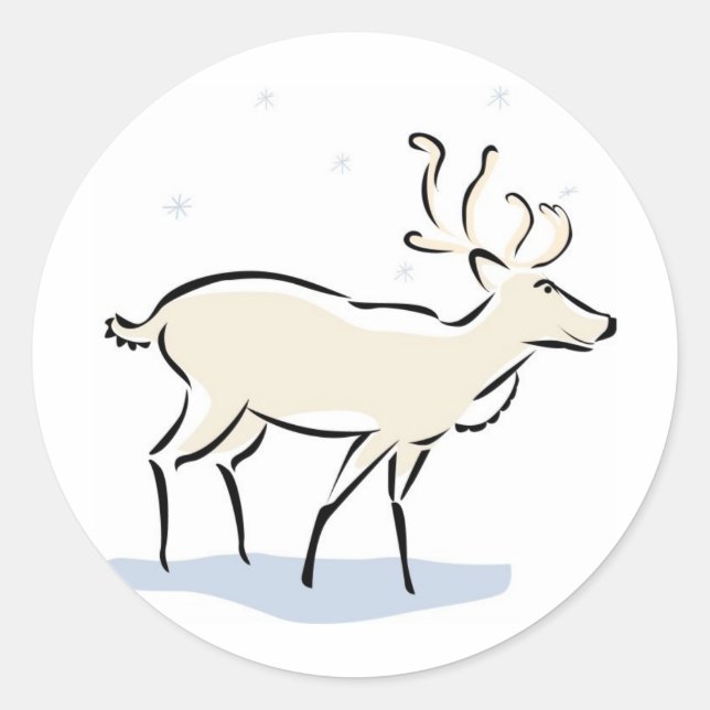 Rentier im Schnee Runder Aufkleber (Vorderseite)