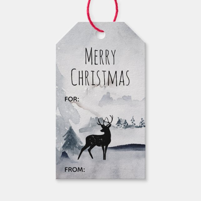 Rentier im Wilden Grauen Wasserfarben Weihnachtsgi Geschenkanhänger (Vorderseite)