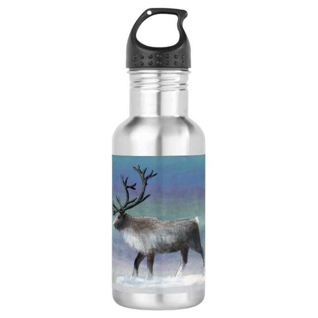 Rentier im Winter Edelstahlflasche (Vorderseite)