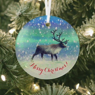 Rentier im Winter Ornament Aus Glas