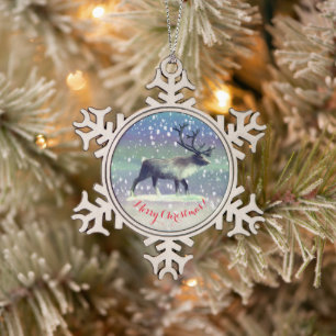 Rentier im Winter Schneeflocken Zinn-Ornament