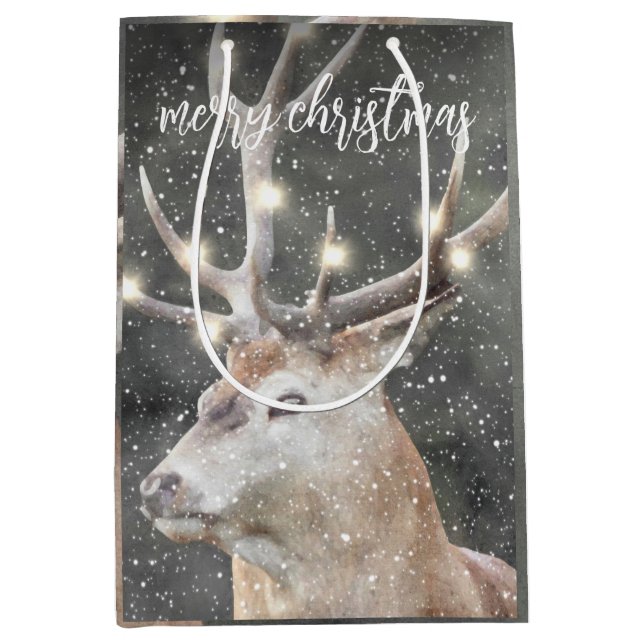 Rentier im Winter Snow Frohe Weihnachten Mittlere Geschenktüte (Vorderseite)