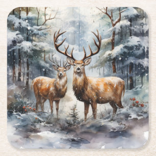 Rentier im Winter Wonderland Rechteckiger Pappuntersetzer