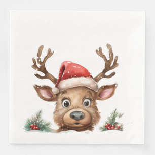 Rentier in der Weihnachtsmannmütze, der Sie anpink Serviette