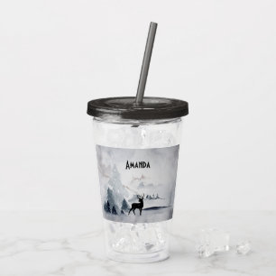 Rentier in der Wildgrau-Wasserfarbe Weihnachten Acryltrinkbecher