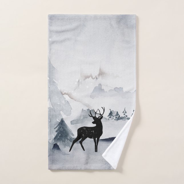 Rentier in der Wildgrau-Wasserfarbe Weihnachten Badhandtuch Set (Handtuch)