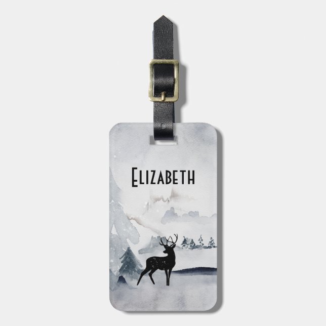 Rentier in der Wildgrau-Wasserfarbe Weihnachten Gepäckanhänger (Vorderseite vertikal)