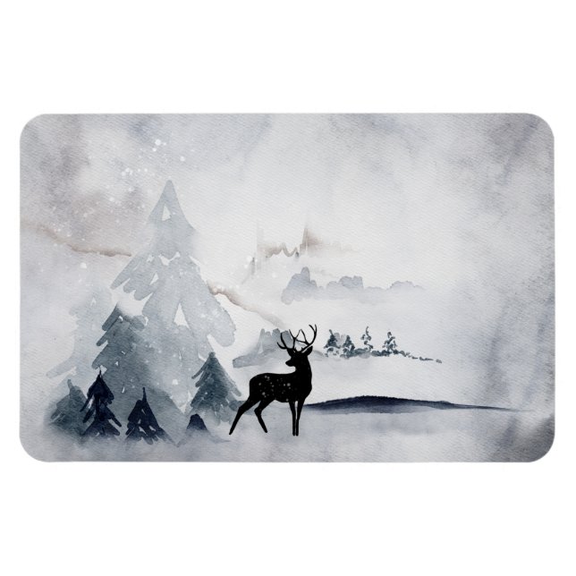 Rentier in der Wildgrau-Wasserfarbe Weihnachten Magnet (Horizontal)